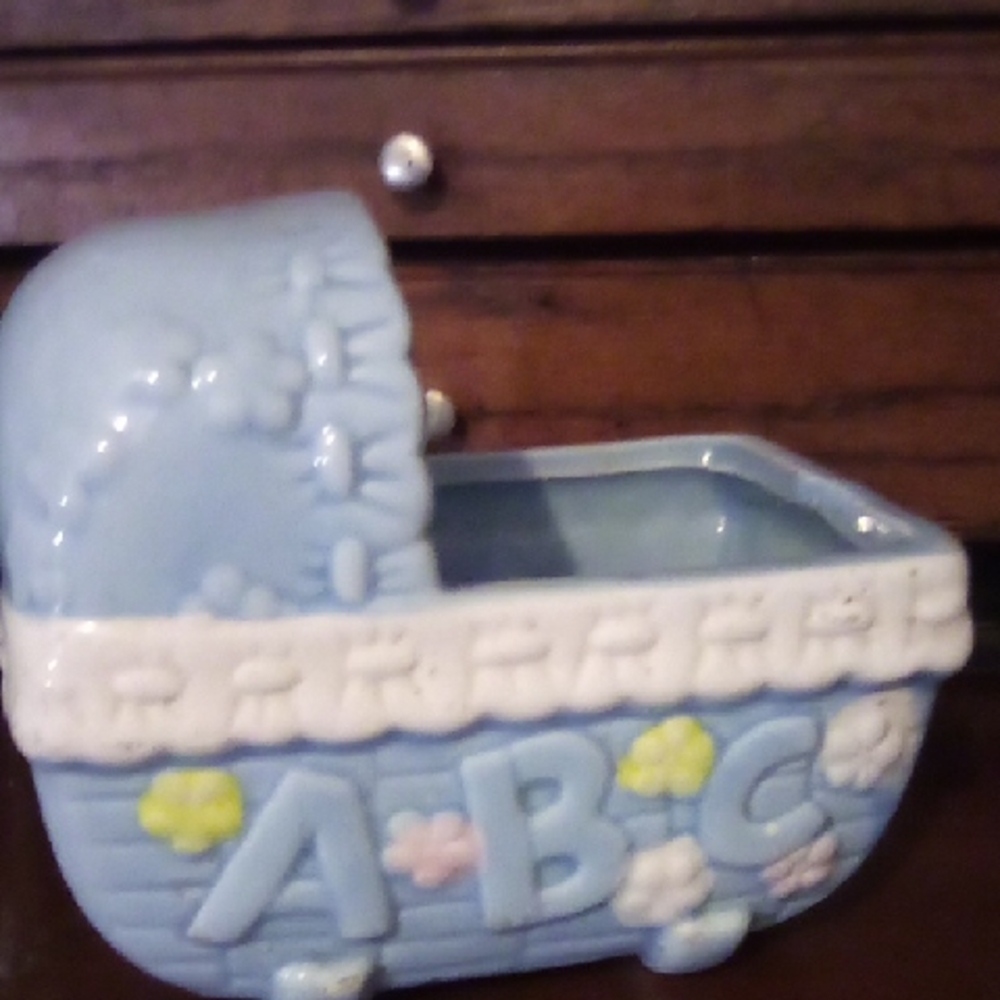 Baby Vintage Ceramic Planter With ABC on Each Side.
